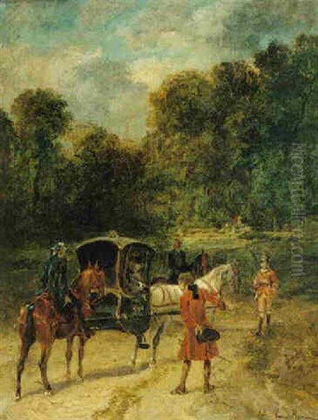 A Sedan Chair In A Park Oil Painting by John Lewis Brown