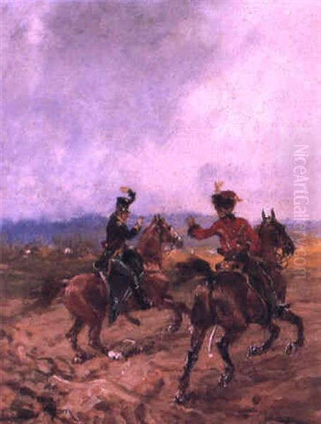 Deux Cavaliers Oil Painting by John Lewis Brown