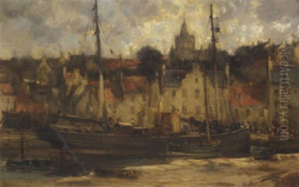 Dysart Harbour, Fife Oil Painting by Joseph Brown