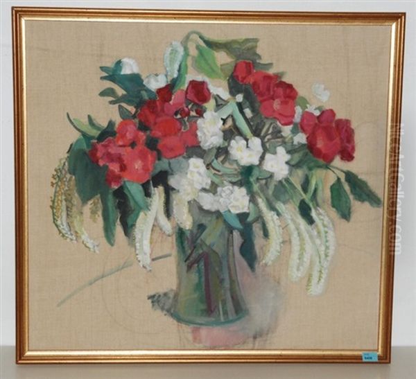 Blumenstrauss In Glasvase Oil Painting by Juliet Brown