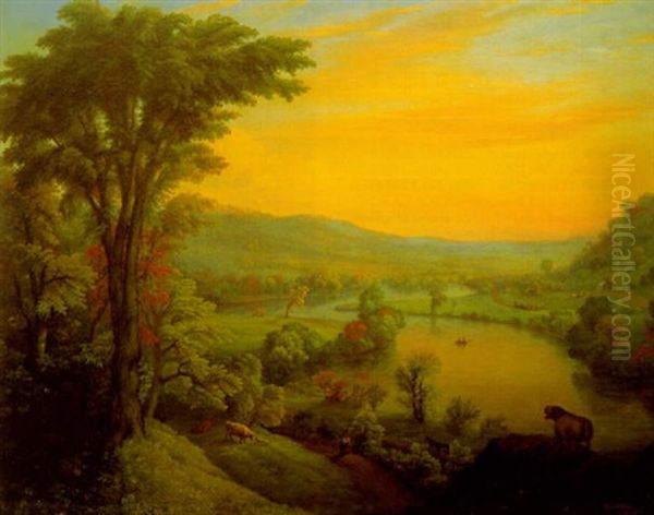 View Of The Mohawk Near Little Falls Oil Painting by Mannevillette Elihu Dearing Brown