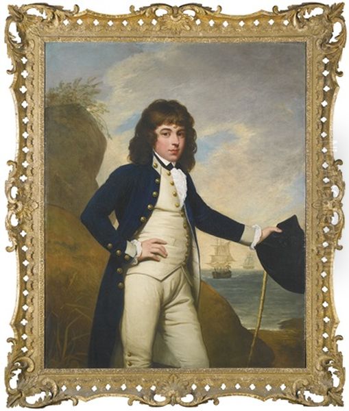 Portrait Of William Leyborne Popham, R.n. (died 1790), When Aged Seventeen, In Naval Uniform Oil Painting by Mather Brown