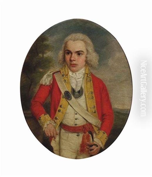 Portrait Of An Officer, Traditionally Identified As George Tibbs, Three-quarter-length, In Uniform Holding A Sword Oil Painting by Mather Brown