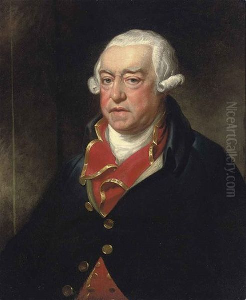 Portrait Of A Gentleman In A Blue Coat And Gold-trimmed Red Waistcoat Oil Painting by Mather Brown