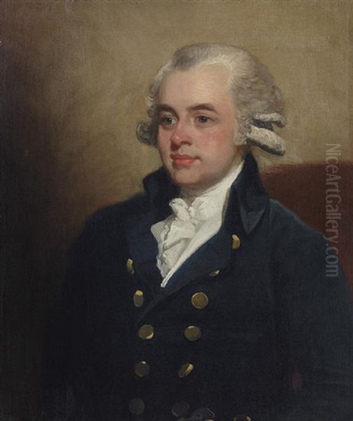 Portrait Of A Gentleman In A Dark Blue Coat And Cravat Oil Painting by Mather Brown