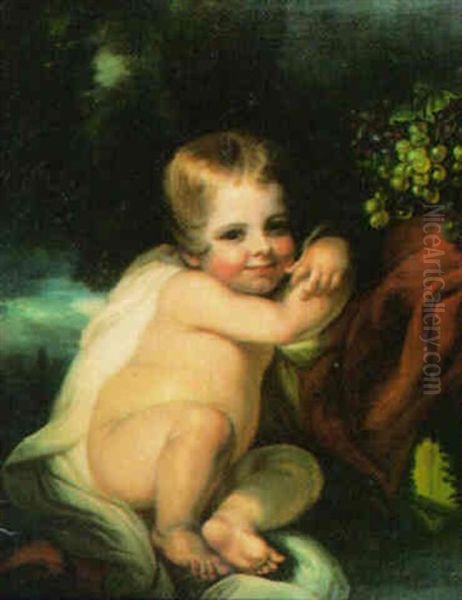 Portrait Of A Child As Bacchus, Seated In A Landscape Oil Painting by Mather Brown