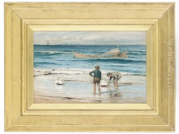 Children On The Beach Oil Painting by Michael Brown