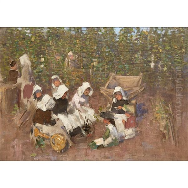 The Hop Harvest Oil Painting by Thomas Austen Brown