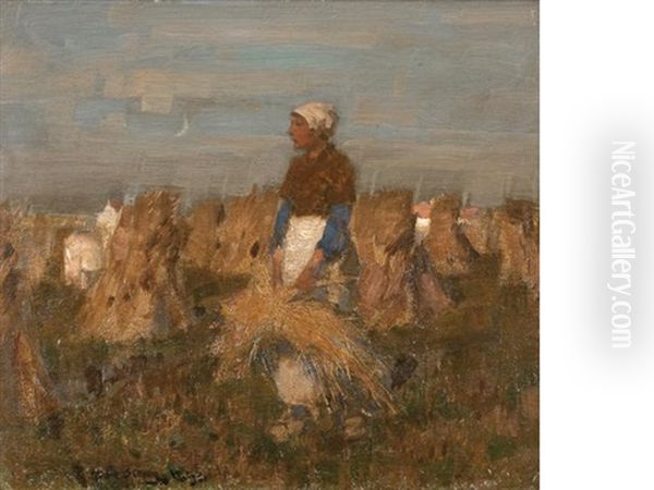 Harvesting Oil Painting by Thomas Austen Brown