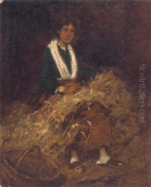 In The Hay Barn Oil Painting by Thomas Austen Brown