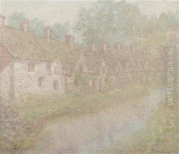 Along An English Village Lane Oil Painting by Thomas E. Brown