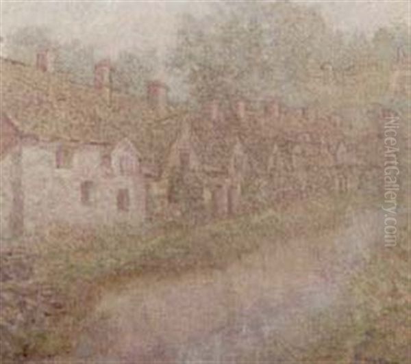 Along An English Village Lane Oil Painting by Thomas E. Brown