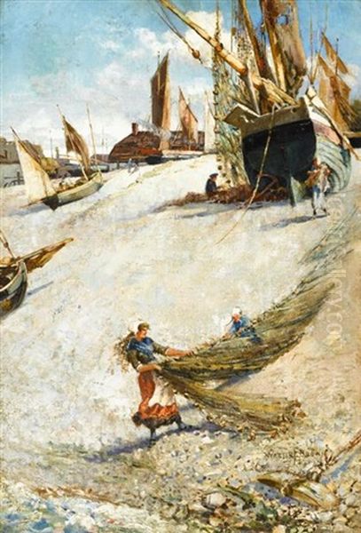 Hauling The Nets Oil Painting by Walter Francis Brown