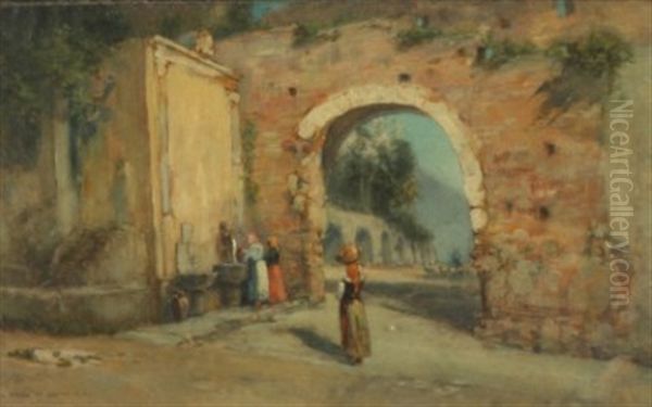 Street Scene Oil Painting by Walter Francis Brown