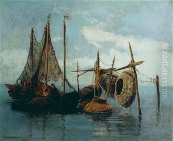 Fishing Off Venice Oil Painting by Walter Francis Brown