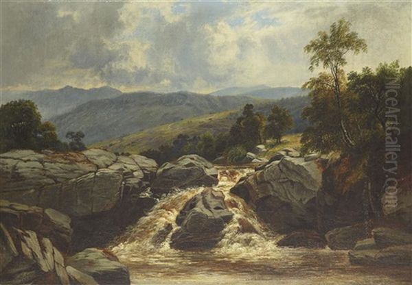 A Waterfall In Glenfalloch Oil Painting by William Beattie Brown