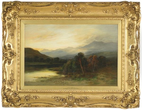 Mountain Landscape With Deer Oil Painting by William Beattie Brown