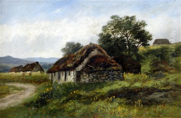 Old Cottages Strath Carron (+ A Highland Croft; 2 Works) Oil Painting by William Beattie Brown