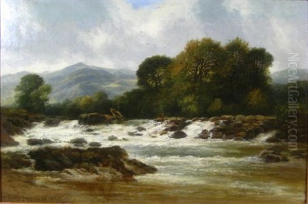 A Mill Weir On The Earn, Perthshire Oil Painting by William Beattie Brown