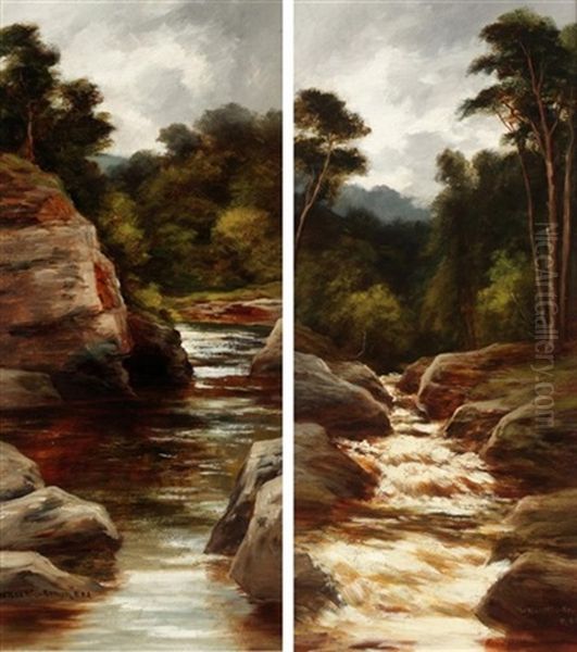 The Falls Of Bruar (+ On The Findhorn; Pair) Oil Painting by William Beattie Brown