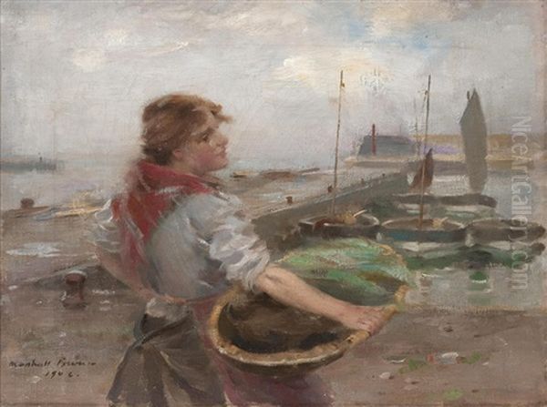 Unloading The Catch Oil Painting by William Marshall Brown