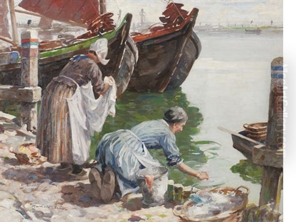 Washerwomen Volendam Oil Painting by William Marshall Brown