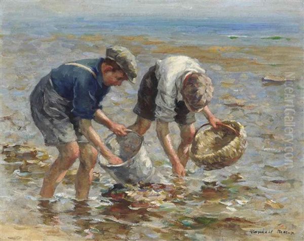 Bait Gathering Oil Painting by William Marshall Brown