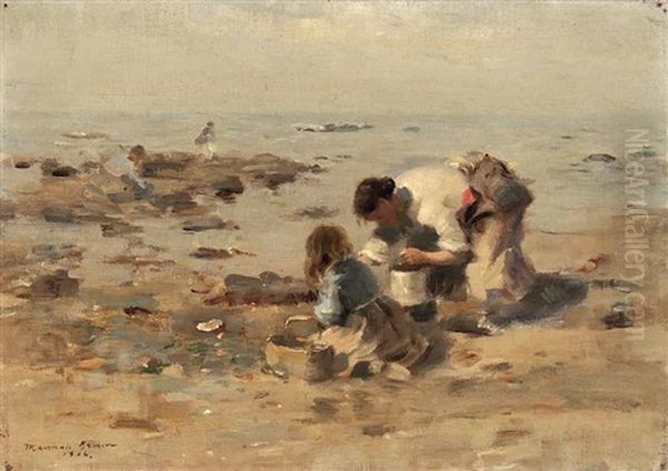 Muschelsammlerinnen Am Strand Oil Painting by William Marshall Brown