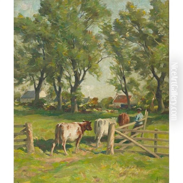 Wester Howgate (leading Cows To Pasture) Oil Painting by William Marshall Brown