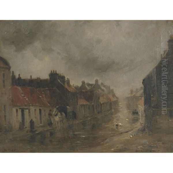 Coaching, Grey Day In The Village Oil Painting by William Marshall Brown