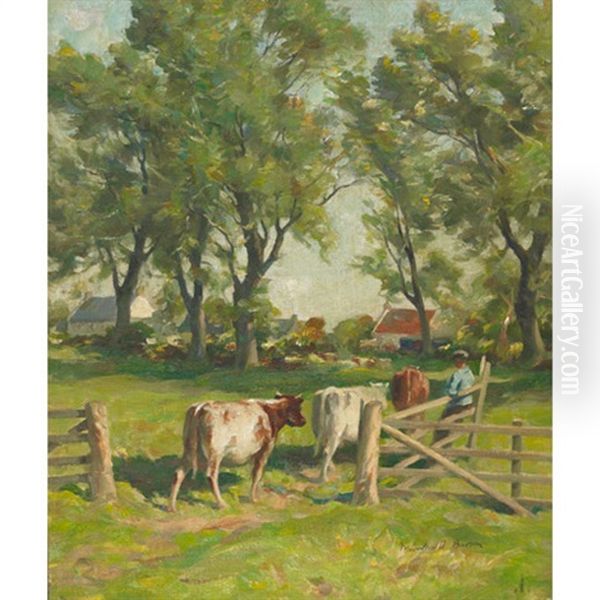 Wester Howgate, Leading Cows To Pasture Oil Painting by William Marshall Brown