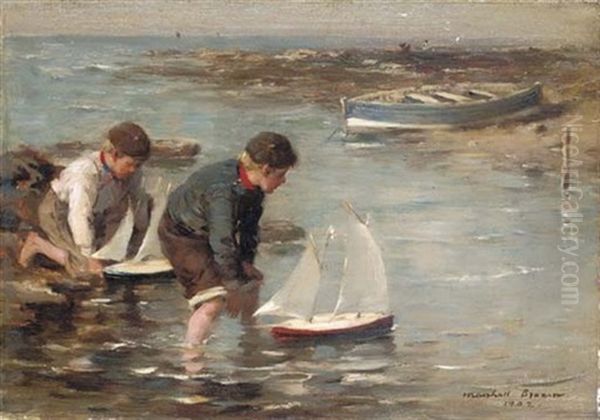 Playing By The Shore Oil Painting by William Marshall Brown