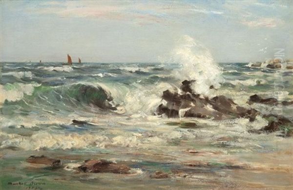 Breaking Waves Near Dunure, Ayrshire Oil Painting by William Marshall Brown