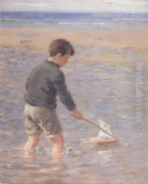 Sailing The Toy Boat Oil Painting by William Marshall Brown