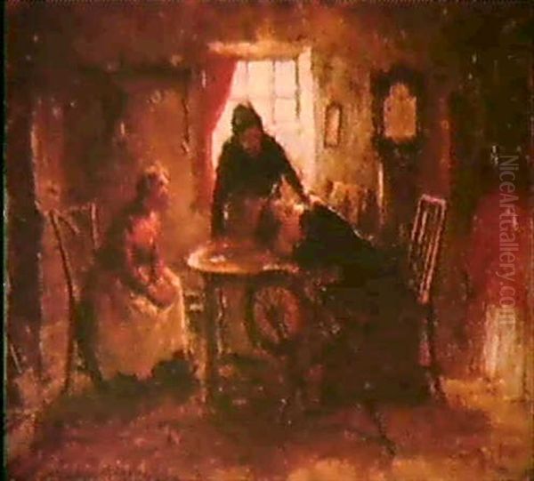 Three Women In Interior Oil Painting by William Marshall Brown