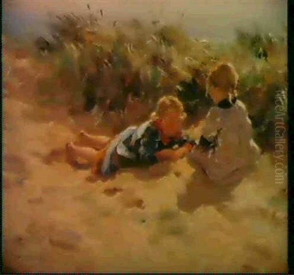 Playing In The Dunes Oil Painting by William Marshall Brown