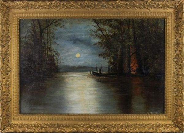 Night Time Encampment Scene Oil Painting by William Mason Brown