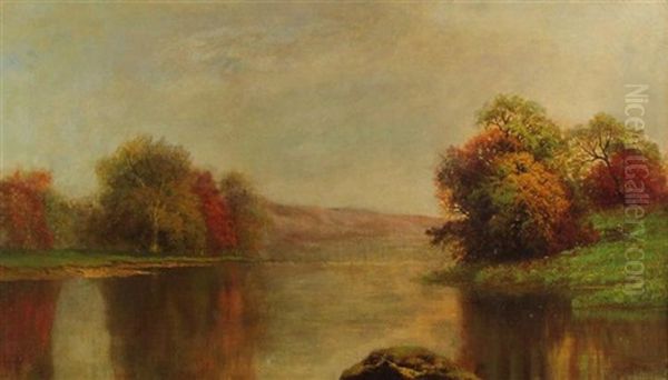 River Landscape Oil Painting by William Mason Brown