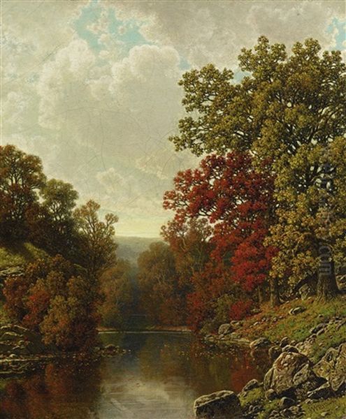 Autumn On A Lake Oil Painting by William Mason Brown