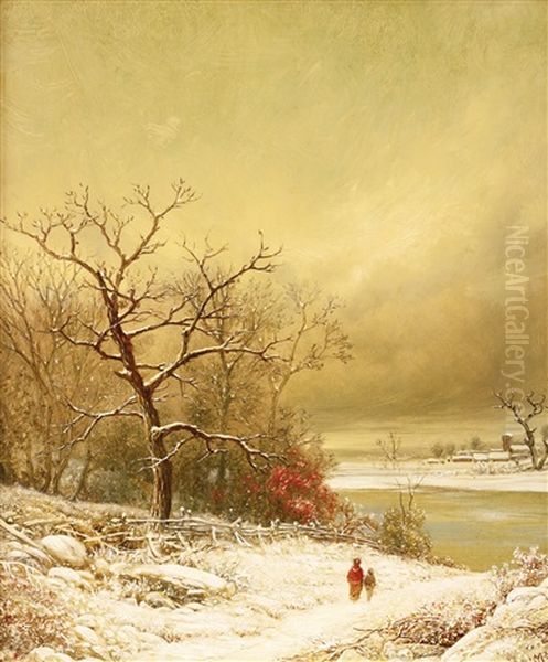 A Walk In Winter Oil Painting by William Mason Brown