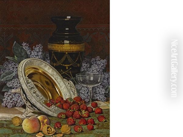 Still Life With Strawberries And Lilacs Oil Painting by William Mason Brown