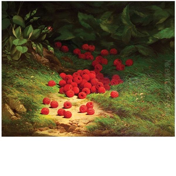 Raspberries On The Forest Interior Floor Oil Painting by William Mason Brown