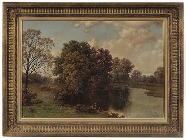 Landscape With Fishermen On A River Bank Oil Painting by William Mason Brown