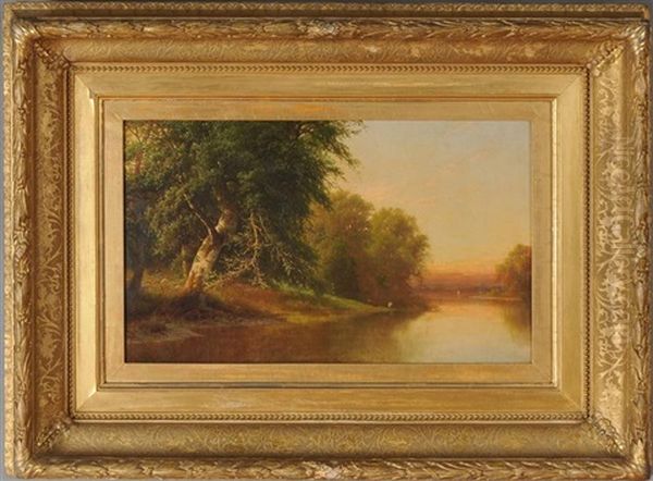 Riverbank At Sunset Oil Painting by William Mason Brown