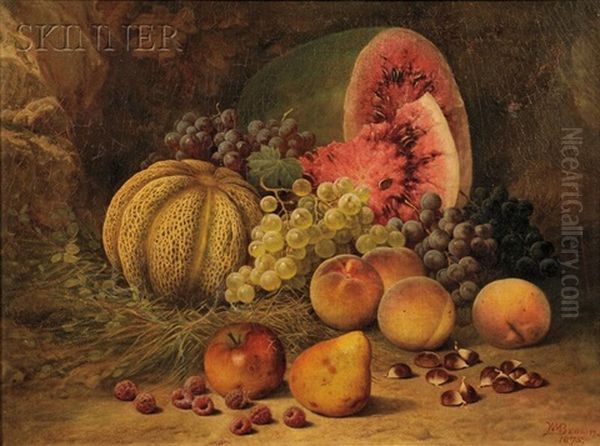 Fruit Still Life En Plein Air Oil Painting by William Mason Brown