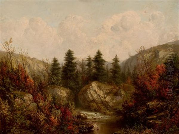 River Through An Autumn Forest Oil Painting by William Mason Brown