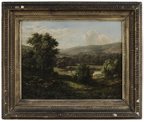 Pastoral Landscape With Figures Fishing Oil Painting by William Mason Brown