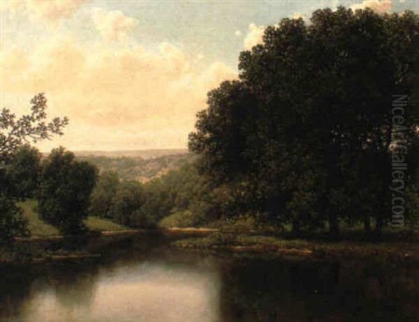 Summer Landscape With Pond Oil Painting by William Mason Brown