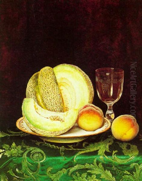 Still Life With Peaches And Melon Oil Painting by William Mason Brown