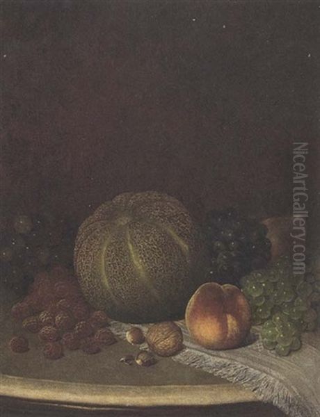 Still Life With Melon, Berries And Grapes Oil Painting by William Mason Brown